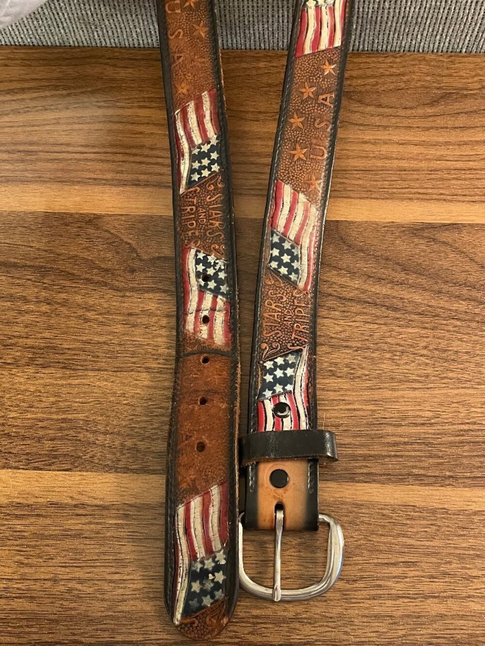 Brushy Creek Tooled Cowhide Leather Belt American Heritage 36 USA Patriotic Flag
